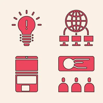 Set Training, presentation, Light bulb with concept of idea, Computer network Stock Illustration