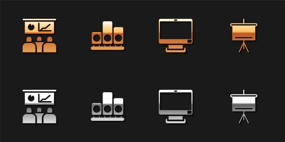 Set Training, presentation, Ranking star, Computer monitor and Chalkboard icon Stock Illustration