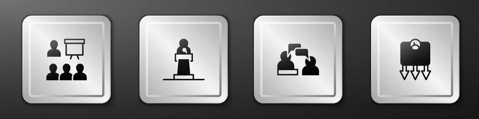 Set Training, presentation, Speaker, Two sitting men talking and Weight los.. Stock Illustration