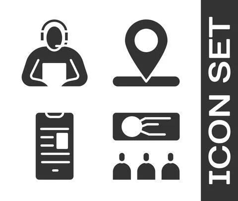 Set Training, presentation, Student, Online book on mobile and Location icon Stock Illustration
