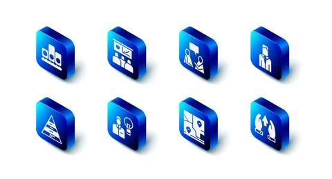 Set Training, presentation, Two sitting men talking, Worker, Growth chart and Stock Illustration