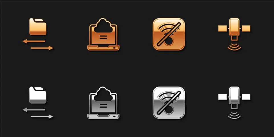 Set Transfer files, Network cloud connection, No Wi-Fi wireless internet and Stock Illustration