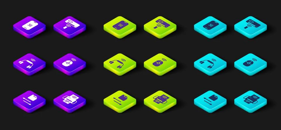 Set Transfer files, Smart printer system, headphones, Wireless computer mouse Stock Illustration