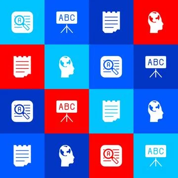 Set Translator, Chalkboard, Notebook and Learning foreign languages icon. Vector Stock Illustration