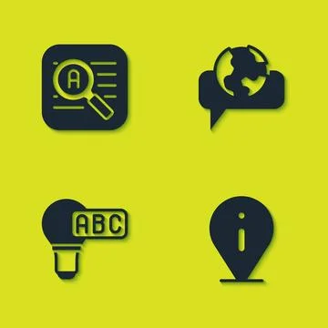 Set Translator, Information, Creative lamp light idea and Learning foreign .. Stock Illustration