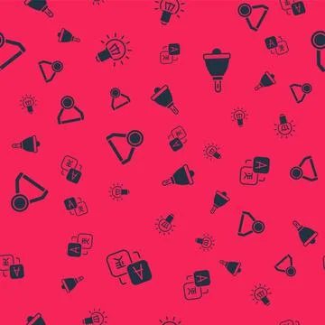 Set Translator, Light bulb, Medal and Ringing bell on seamless pattern. Vector Illustrazione stock