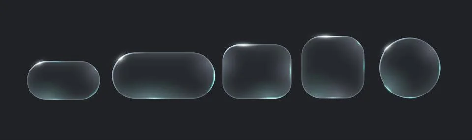 Set of translucent glass button shapes on dark background Stock Illustration