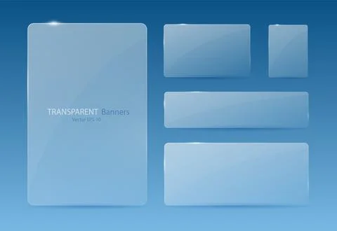 A set of transparent banners on a gray background. Banners with reflections in 스톡 일러스트