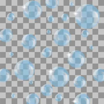 Set of Transparent Blue Soap Bubbles Stock Illustration