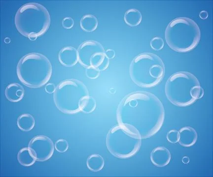 Set of transparent bubbles on blue background Stock Illustration