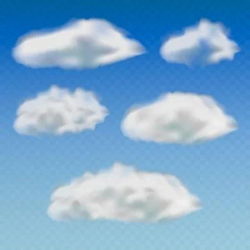 Set of transparent different clouds. isolated on transparent background. Vect Stock Illustration