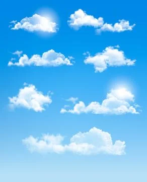 Set of transparent different clouds. vector. Stock Illustration