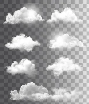 Set of transparent different clouds. vector. Stock Illustration