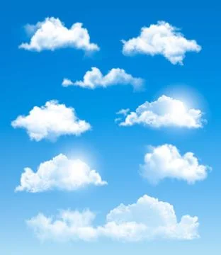 Set of transparent different clouds. vector. Stock Illustration