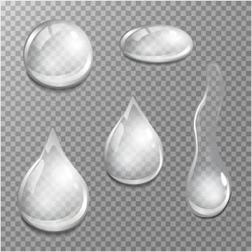 Set of transparent drops in gray colors. Transparency only in vector format. Can Stock Illustration