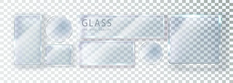 Set of transparent glass banners. Vector glass plates with place for Stock Illustration