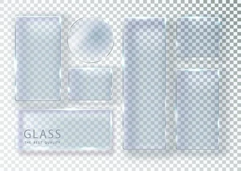 Set of transparent glass banners. Vector glass plates with place for Stock Illustration