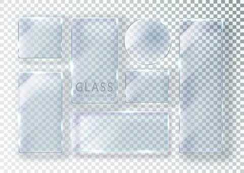 Set of transparent glass banners. Vector glass plates with place for Stock Illustration