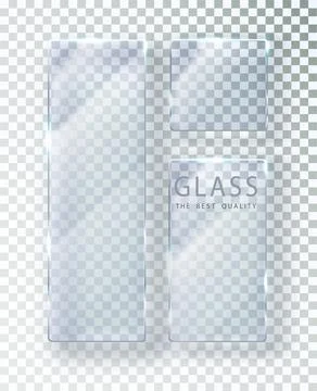 Set of transparent glass banners. Vector glass plates with place for 스톡 일러스트