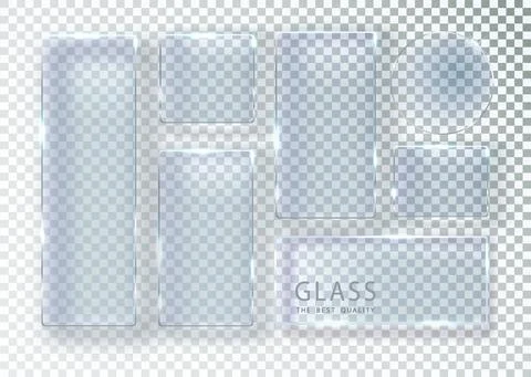 Set of transparent glass banners. Vector glass plates with place for Stock Illustration
