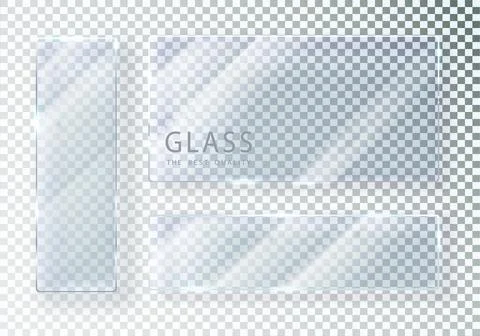 Set of transparent glass banners. Vector glass plates with place for 스톡 일러스트