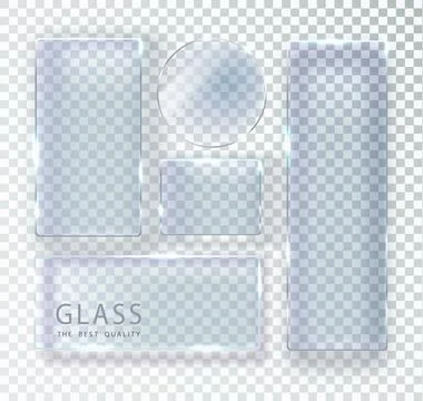 Set of transparent glass banners. Vector glass plates with place for Stock Illustration