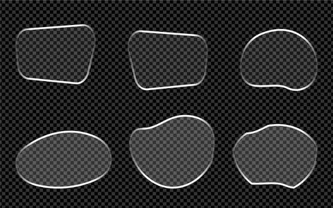 Set of transparent glass frames with metallic silver edges on checkered bg Stock Illustration