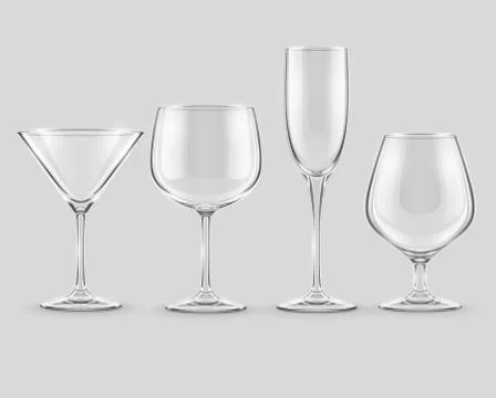 Set of transparent glass goblets vector 스톡 일러스트