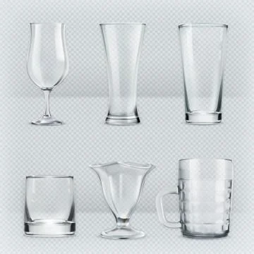 Set of transparent glasses goblets, vector icon Stock Illustration