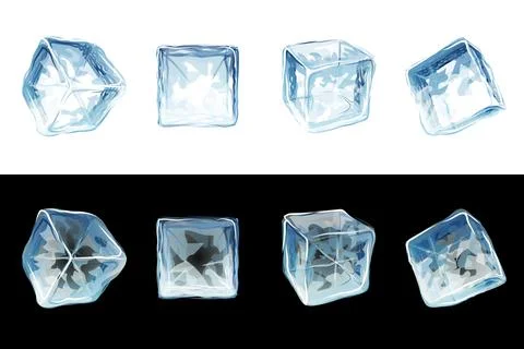 Set of transparent ice cubes from different angles イラスト素材