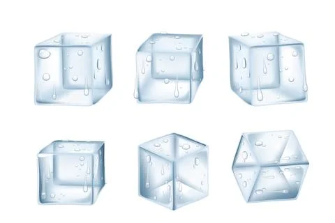 Set of transparent ice cubes vector illustration isolated on white background Stock Illustration