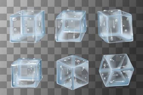 Set of transparent ice cubes vector illustration isolated on transparent back Stock Illustration