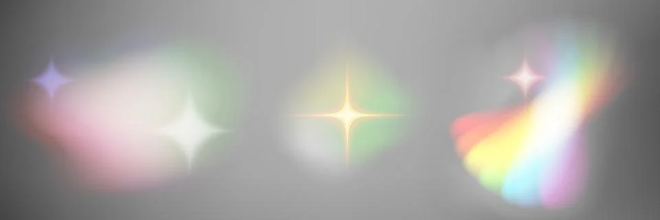 Set of transparent light rainbow crystal on a blue background. Vector illustr Stock Illustration
