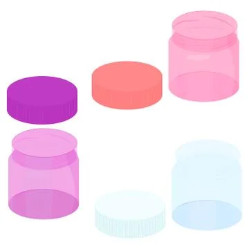 Set of transparent plastic small jars Illustrazione stock