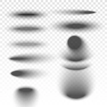 A set of transparent shadow round and oval shape with soft and hard edges. Stock Illustration