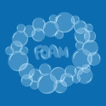 Set of transparent soap bubbles. Spherical ball, blue water and foam Stock Illustration