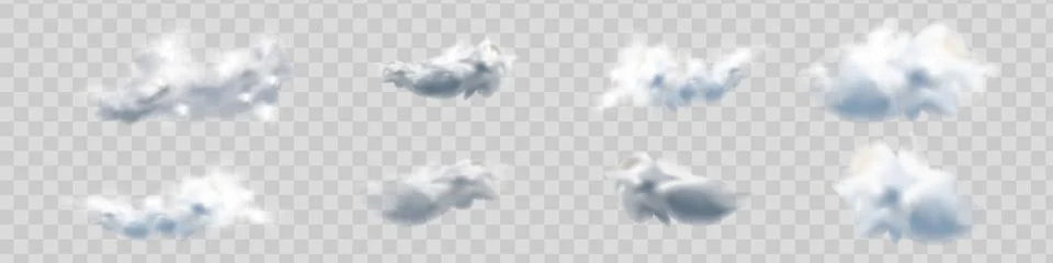 Set Transparent special effect stands out with fog or smoke. White cloud vect Stock Illustration