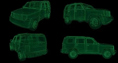 Set transparent SUV with simple straight lines of the body. 3d rendering. Illustrazione stock