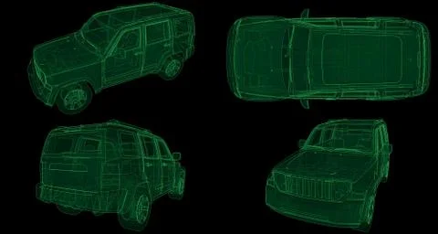 Set transparent SUV with simple straight lines of the body. 3d rendering. Illustrazione stock