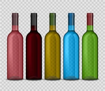 Set of transparent vector bottle of wine on checkered background. Stock Illustration