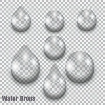 A set of transparent water drops on checkered background, illustration Stock Illustration