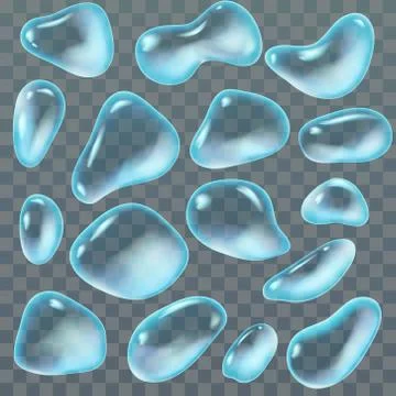 Set of transparent water drops of different forms. Vector illustration. Stock-Illustration