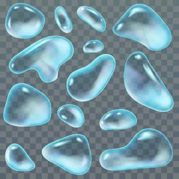 Set of transparent water drops of different forms. Vector illustration. Stock Illustration