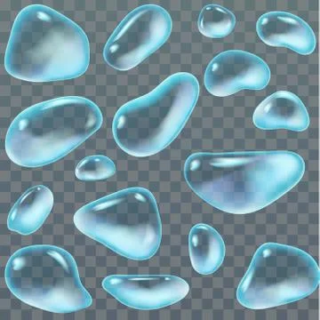 Set of transparent water drops of different forms. Vector illustration. Stock Illustration