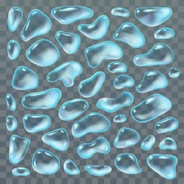 Set of transparent water drops of different forms. Vector illustration. Stock Illustration