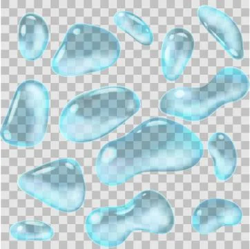 Set of transparent water drops of different forms. Vector illustration. Stock Illustration