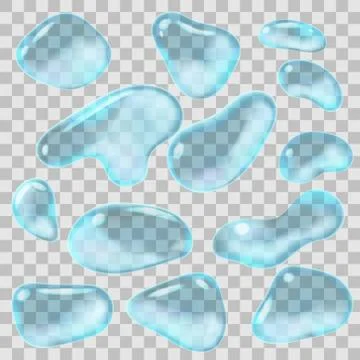 Set of transparent water drops of different forms. Vector illustration. Stock Illustration