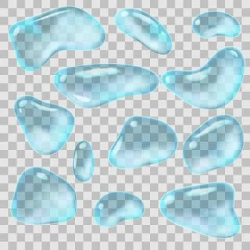 Set of transparent water drops of different forms. Vector illustration. Stock Illustration