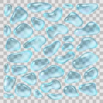 Set of transparent water drops of different forms. Vector illustration. Stock Illustration
