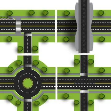 Set transport hub. The intersections of various roads. Roundabout Circulati.. Stock Illustration